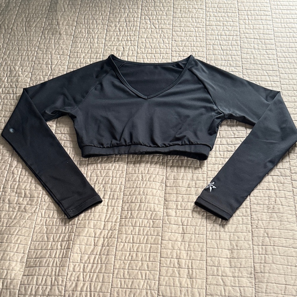 Rebel Athletic Black Long Sleeve Cheer Uniform Liner Crop Top AS IS